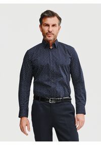 Pako Lorente - PAKO LORENTE – Granatowa koszula męska w mikrowzór. Kolor: niebieski. Materiał: bawełna, elastan. Długość rękawa: długi rękaw. Długość: długie. Sezon: lato, wiosna