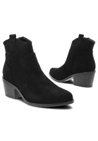 Czarne Botki S.Barski Modne Kowbojki Damskie. Okazja: na spotkanie biznesowe. Kolor: czarny. Materiał: materiał. Wzór: gładki. Obcas: na obcasie. Styl: klasyczny, elegancki, biznesowy. Wysokość obcasa: średni #6