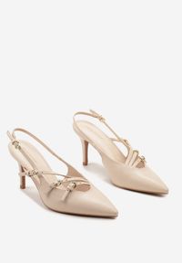 Renee - Beżowe Sandały na Cienkiej Szpilce z Imitacji Skóry z Regulowanymi Paskami Vianara. Okazja: na imprezę, na co dzień. Zapięcie: pasek. Kolor: beżowy. Materiał: skóra. Wzór: paski. Sezon: lato. Styl: casual, klasyczny #3