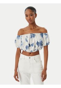 Guess Bluzka W6GHA1 W2447 Biały Regular Fit. Kolor: biały. Materiał: len #1