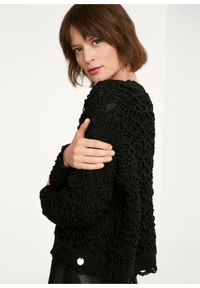 Ochnik - Ażurowy sweter damski. Kolor: czarny. Materiał: materiał. Długość: długie. Wzór: ażurowy. Sezon: zima #3