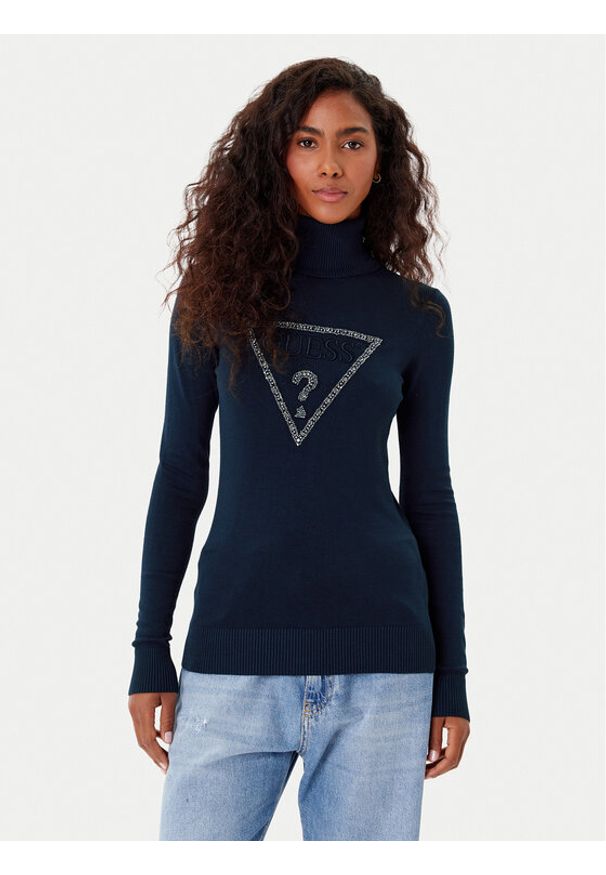 Guess Golf W5BR39 Z2NQ2 Granatowy Regular Fit. Typ kołnierza: golf. Kolor: niebieski. Materiał: wiskoza
