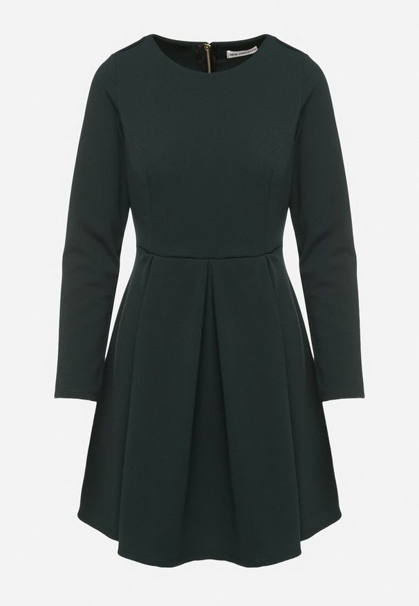 Born2be - Ciemnozielona Elegancka Sukienka o Rozkloszowanym Kroju Temitonia. Kolor: zielony. Długość rękawa: długi rękaw. Styl: elegancki