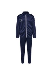 Dres z logo dla dzieci Hummel. Kolor: niebieski. Materiał: dresówka. Styl: sportowy #1