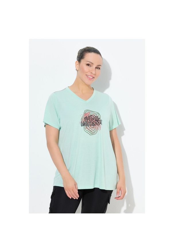 ULLA POPKEN - Damskie Bluzka funkcyjna antybakteryjny materiał dekolt w serek rękaw 1/2. Typ kołnierza: dekolt w serek. Kolekcja: plus size. Kolor: zielony. Materiał: wiskoza, poliester, materiał