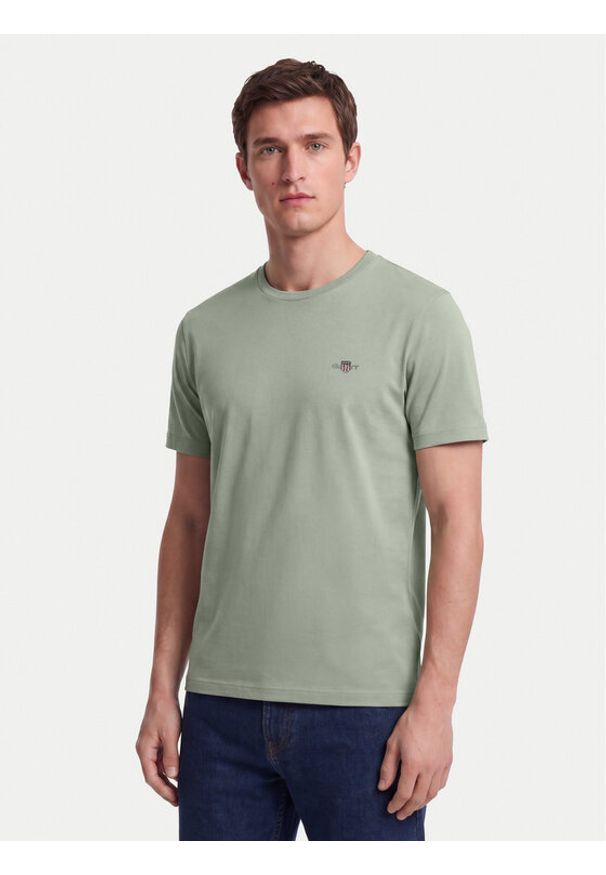 GANT - Gant T-Shirt Shield 2003184 Zielony jasny Regular Fit. Kolor: zielony. Materiał: bawełna