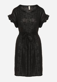 Born2be - Czarna Sukienka Ozdobiona Falbankami i Paskiem Izulira. Typ kołnierza: kołnierz z falbankami. Kolor: czarny. Wzór: aplikacja. Styl: elegancki #7