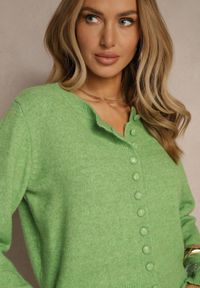 Renee - Jasnozielony Rozpinany Kardigan z Wełną Kornelira. Okazja: na co dzień. Kolor: zielony. Materiał: wełna. Styl: elegancki, casual #5