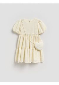 Reserved - Sukienka z torebką - kremowy. Kolor: kremowy. Materiał: tkanina