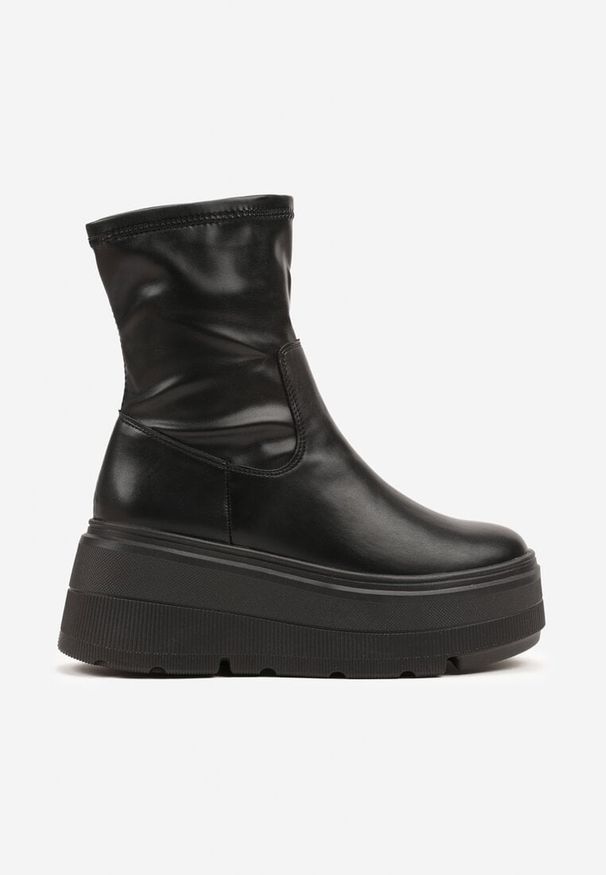 Renee - Czarne Botki Vices w Stylu Tech Gothic na Platformie Niorna. Zapięcie: bez zapięcia. Kolor: czarny. Materiał: koronka. Szerokość cholewki: normalna. Obcas: na platformie