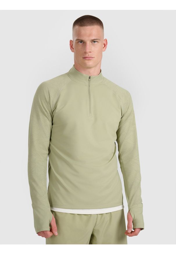 4f - 4F Bluza do biegania regular szybkoschnąca męska - oliwkowa/khaki L. Kolor: brązowy, wielokolorowy, oliwkowy