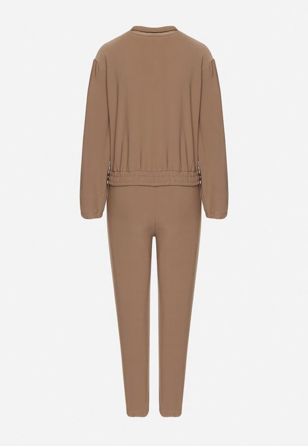 Born2be - Brązowy Komplet Dresowy Bluza Rozpinana i Spodnie Slim w Stylu Utility Telavienna. Kolor: brązowy. Materiał: dresówka