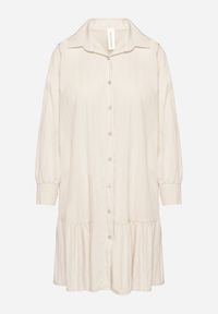 Born2be - Jasnobeżowa Sukienka z Wiskozą o Koszulowym Kroju z Falbanką Penzedi. Okazja: na co dzień. Typ kołnierza: kołnierzyk klasyczny. Kolor: beżowy. Materiał: wiskoza. Długość rękawa: długi rękaw. Typ sukienki: koszulowe. Styl: klasyczny, casual, elegancki #3