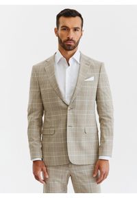 Pako Lorente - PAKO LORENTE – Beżowa marynarka męska w kratę. Kolor: beżowy. Materiał: poliester, elastan, wiskoza. Styl: boho