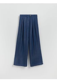 Reserved - Jeansy wide leg z lyocellu - granatowy. Kolor: niebieski