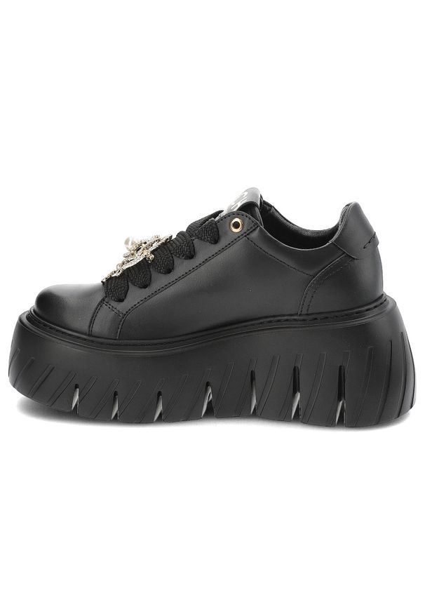 CheBello - Czarne Sneakersy Chebello Stylowe Obuwie Damskie Na Platformie. Okazja: na co dzień. Kolor: czarny. Materiał: materiał. Obcas: na platformie. Styl: elegancki