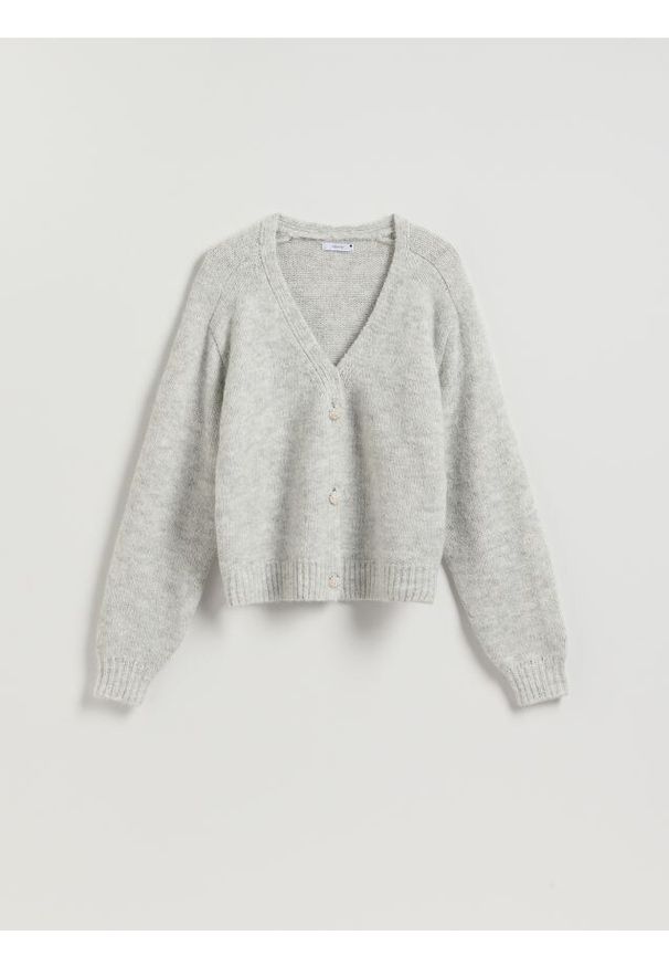 Reserved - Kardigan z dekoracyjnymi guzikami - jasnoszary. Kolor: szary. Materiał: dzianina, wełna