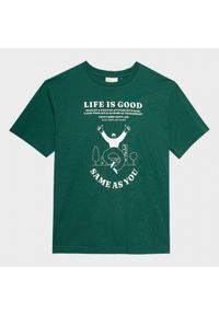 outhorn - T-shirt oversize z nadrukiem męski - zielony. Okazja: na co dzień. Kolor: zielony. Materiał: bawełna, dzianina. Wzór: nadruk. Styl: casual #3