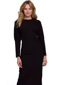 Sukienki.shop - Elegancka sukienka z odkrytymi plecami czarna z rozcięciem. Okazja: na imprezę. Kolor: czarny. Styl: elegancki