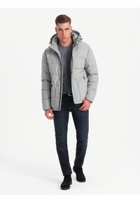Ombre Clothing - Męska casualowa kurtka puffer z wełną – jasnoszary melanż V3 OM-JAHP-0203 - XXL. Okazja: na co dzień. Typ kołnierza: kołnierzyk stójkowy. Kolor: szary. Materiał: wełna. Długość: długie. Wzór: melanż. Styl: casual #6