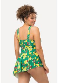 ULLA POPKEN - Damska Sukienka Kąpielowa cytryny miękkie miseczki asymetryczny dół. Kolekcja: plus size. Kolor: zielony. Materiał: poliester, elastan, poliamid, materiał