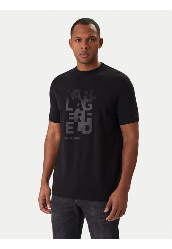 Karl Lagerfeld - KARL LAGERFELD T-Shirt 755053 561221 Czarny Regular Fit. Typ kołnierza: dekolt w karo. Kolor: czarny. Materiał: bawełna
