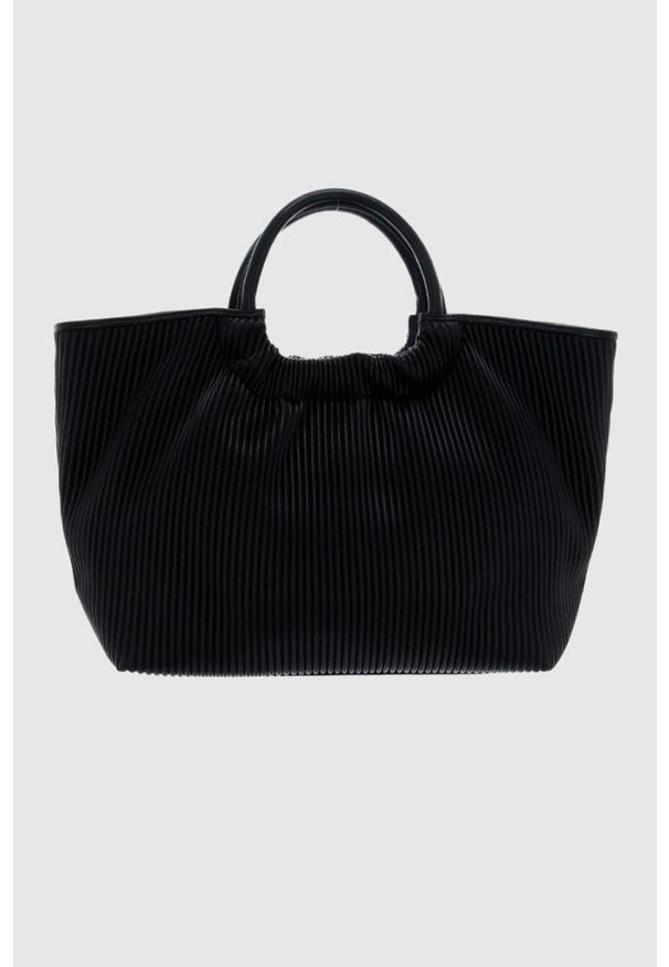 Valentino by Mario Valentino - VALENTINO Czarna plisowana shopperka river re z saszetką. Kolor: czarny