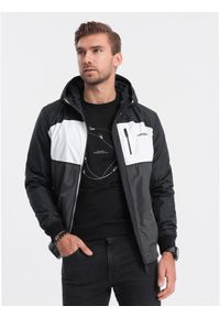 Ombre Clothing - Kurtka męska sportowa - czarna V6 - Rozmiar: M. Kolor: czarny. Materiał: poliester. Styl: sportowy #1