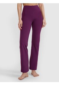 4f - 4F Legginsy do jogi i pilatesu z rozszerzanymi nogawkami damskie - fioletowe L. Stan: podwyższony. Kolor: fioletowy. Materiał: dzianina, włókno, syntetyk, materiał, tkanina, elastan. Wzór: gładki, ze splotem. Sport: joga i pilates