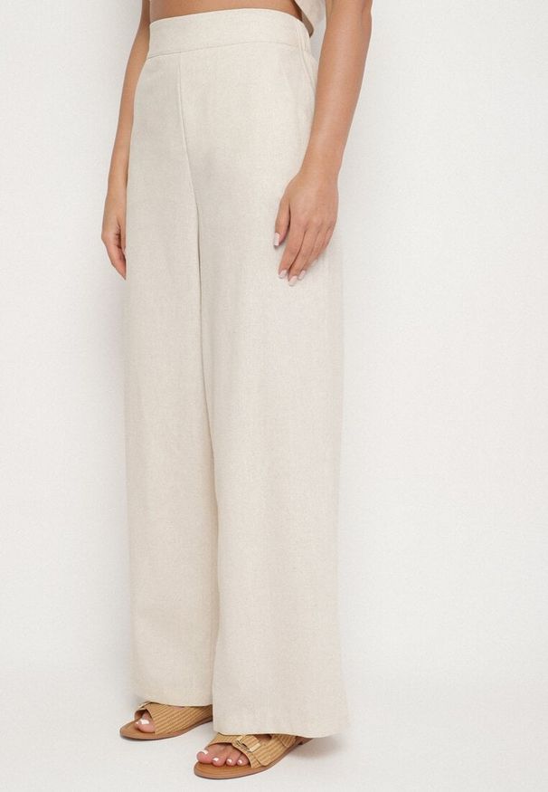 Born2be - Beżowy Bawełniany Komplet Kamizelka w Hafty i Szerokie Spodnie Ralivera. Kolor: beżowy. Materiał: bawełna. Wzór: haft