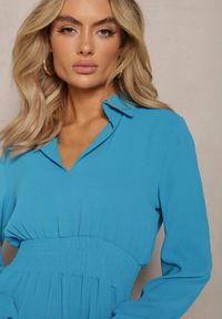Renee - Niebieska Rozkloszowana Sukienka z Kołnierzykiem Mini Avilsnne. Kolor: niebieski. Typ sukienki: dopasowane. Styl: klasyczny. Długość: mini #4