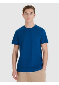 4f - 4F T-shirt regular z nadrukiem męski - turkusowy M. Okazja: na co dzień. Kolor: turkusowy. Materiał: dzianina, jersey, bawełna. Długość rękawa: krótki rękaw. Długość: krótkie. Wzór: nadruk. Styl: casual, klasyczny, sportowy #1