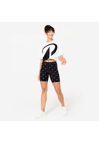 DOMYOS - Legginsy krótkie fitness damskie Domyos. Kolor: czarny. Materiał: materiał, elastan, bawełna. Długość: krótkie. Sport: fitness