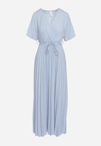 Born2be - Niebieska Sukienka Plisowana Maxi z Wiązanym Paskiem Dianiza. Kolor: niebieski. Materiał: materiał. Długość: maxi #2