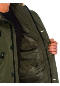 Ombre Clothing - Kurtka męska zimowa parka C369 - khaki - XL. Kolor: brązowy. Materiał: poliester, futro. Sezon: zima #3