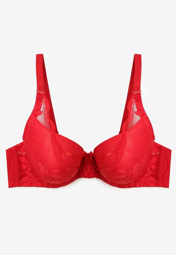 Renee - Czerwony Biustonosz z Usztywnionymi Miseczkami Full Cup Ozdobiony Koronką Elavi. Kolor: czerwony. Materiał: koronka. Wzór: aplikacja, koronka
