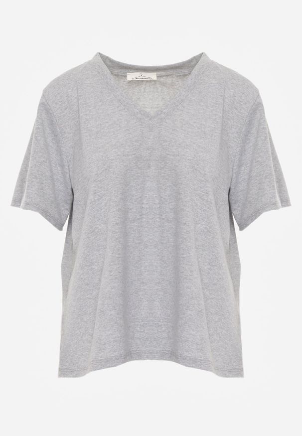 Renee - Szary T-shirt Bawełniany z Dekoltem w V Adozixie. Okazja: na co dzień. Kolor: szary. Materiał: bawełna. Styl: street, casual