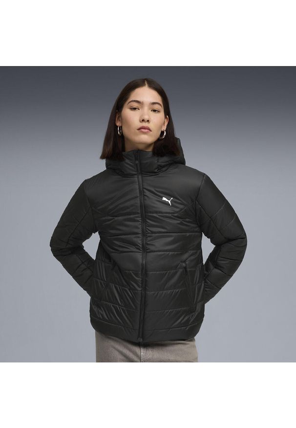 Puma - Damska kurtka wyścielana Essentials z kapturem PUMA. Typ kołnierza: kaptur. Kolor: czarny. Materiał: puch. Sport: turystyka piesza