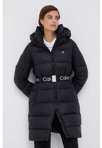 Calvin Klein Jeans kurtka damska kolor czarny zimowa. Kolor: czarny. Materiał: syntetyk, poliester, włókno, poliamid. Sezon: zima #1
