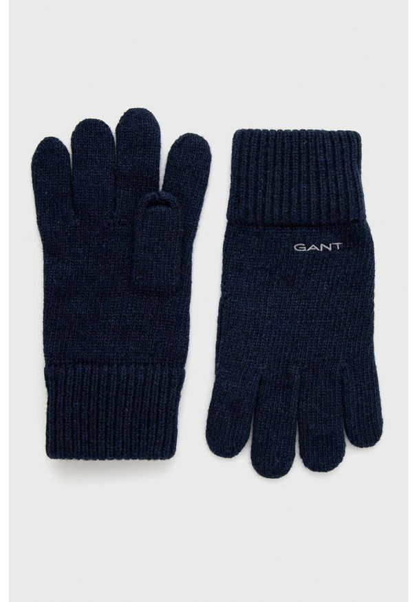 GANT - Gant Rękawiczki wełniane męskie kolor granatowy. Kolor: niebieski. Materiał: wełna. Wzór: melanż