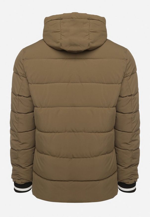Born2be - Ciemnozielona Pikowana Kurtka z Odpinanym Kapturem i Ściągaczami w Paski przy Rękawach Atinthea. Okazja: na co dzień. Kolor: zielony. Materiał: jeans. Wzór: paski. Styl: casual, elegancki