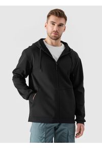 4f - 4F Bluza dresowa rozpinana z kapturem męska - czarna L. Okazja: na co dzień. Typ kołnierza: kaptur. Kolor: czarny. Materiał: dresówka. Wzór: ze splotem, gładki. Styl: casual, sportowy. Sport: fitness #1