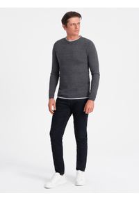 Ombre Clothing - Bawełniany sweter męski z okrągłym dekoltem - grafitowy melanż V2. Kolor: szary. Materiał: bawełna. Wzór: melanż. Styl: klasyczny #6