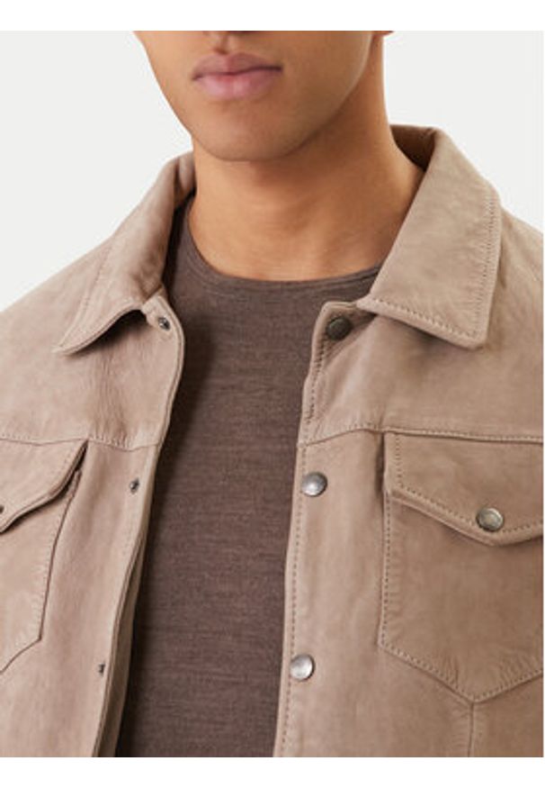 Milestone Kurtka skórzana Valerio 612205 60790 Beżowy Regular Fit. Kolor: beżowy. Materiał: welur
