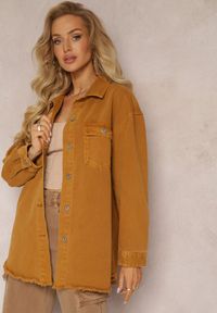 Renee - Brązowa Bawełniana Jeansowa Kurtka Oversize z Kieszeniami i Metalowymi Guzikami Malvo. Typ kołnierza: kołnierzyk klasyczny. Kolor: brązowy. Materiał: bawełna, jeans. Długość rękawa: długi rękaw. Długość: długie. Styl: klasyczny #5