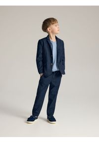Reserved - Eleganckie spodnie w kratę - granatowy. Kolor: niebieski. Materiał: dzianina, wiskoza. Styl: elegancki #1
