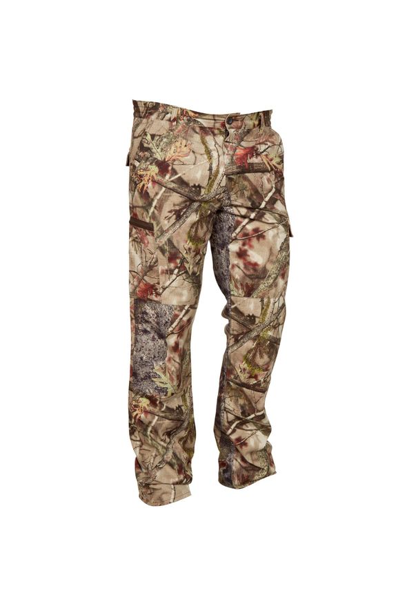 SOLOGNAC - Spodnie myśliwskie Solognac RESPI 100 camo. Kolor: brązowy. Materiał: poliester, bawełna, materiał. Wzór: nadruk