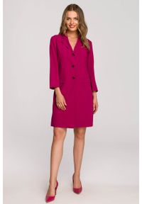 Stylove - Elegancka żakietowa sukienka marynarka z paskiem - śliwkowa. Materiał: elastan, poliester, wiskoza. Styl: elegancki