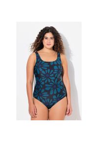 ULLA POPKEN - Damskie Kostium kąpielowy kwiaty bez miękkich miseczek okrągły dekolt. Kolekcja: plus size. Kolor: czarny. Materiał: poliamid, materiał, elastan. Wzór: kwiaty #1