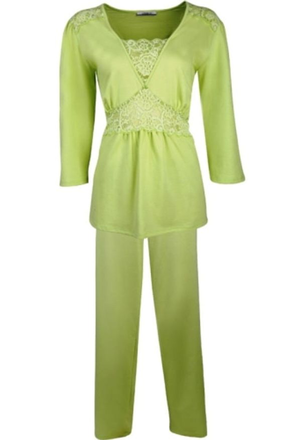 Lookat - Bawełniana piżama damska z rękawem 3/4. Materiał: bawełna. Długość: długie. Wzór: koronka